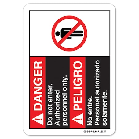 Signmission ANSI Danger, 12" Height, 18" Width, Rigid Plastic, 12" H, 18" W, Landscape, Not Enter Bilingual OS-DS-P-1218-L-19834
